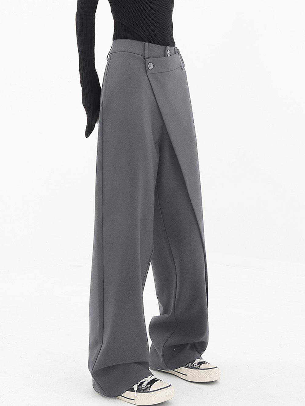 Pantalon large asymétrique pour femmes avec taille haute