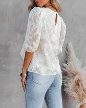 Blouse à motif floral avec manches bouffantes pour femmes