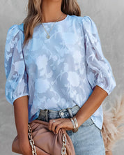 Blouse à motif floral avec manches bouffantes pour femmes