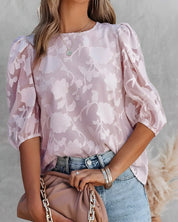 Blouse à motif floral avec manches bouffantes pour femmes