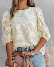 Blouse à motif floral avec manches bouffantes pour femmes