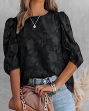 Blouse à motif floral avec manches bouffantes pour femmes