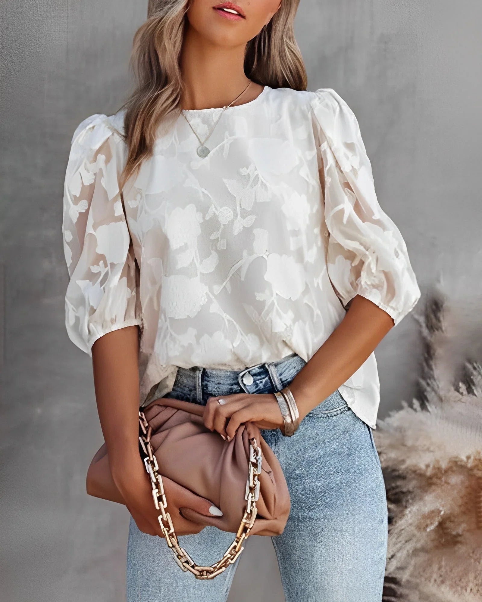 Blouse à motif floral avec manches bouffantes pour femmes