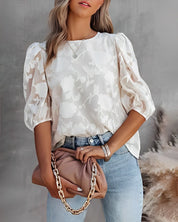 Blouse à motif floral avec manches bouffantes pour femmes