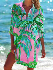 Luchtige Strandtuniek Met Abstracte Print Over Je Bikini Voor Dames