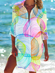 Luchtige Strandtuniek Met Abstracte Print Over Je Bikini Voor Dames