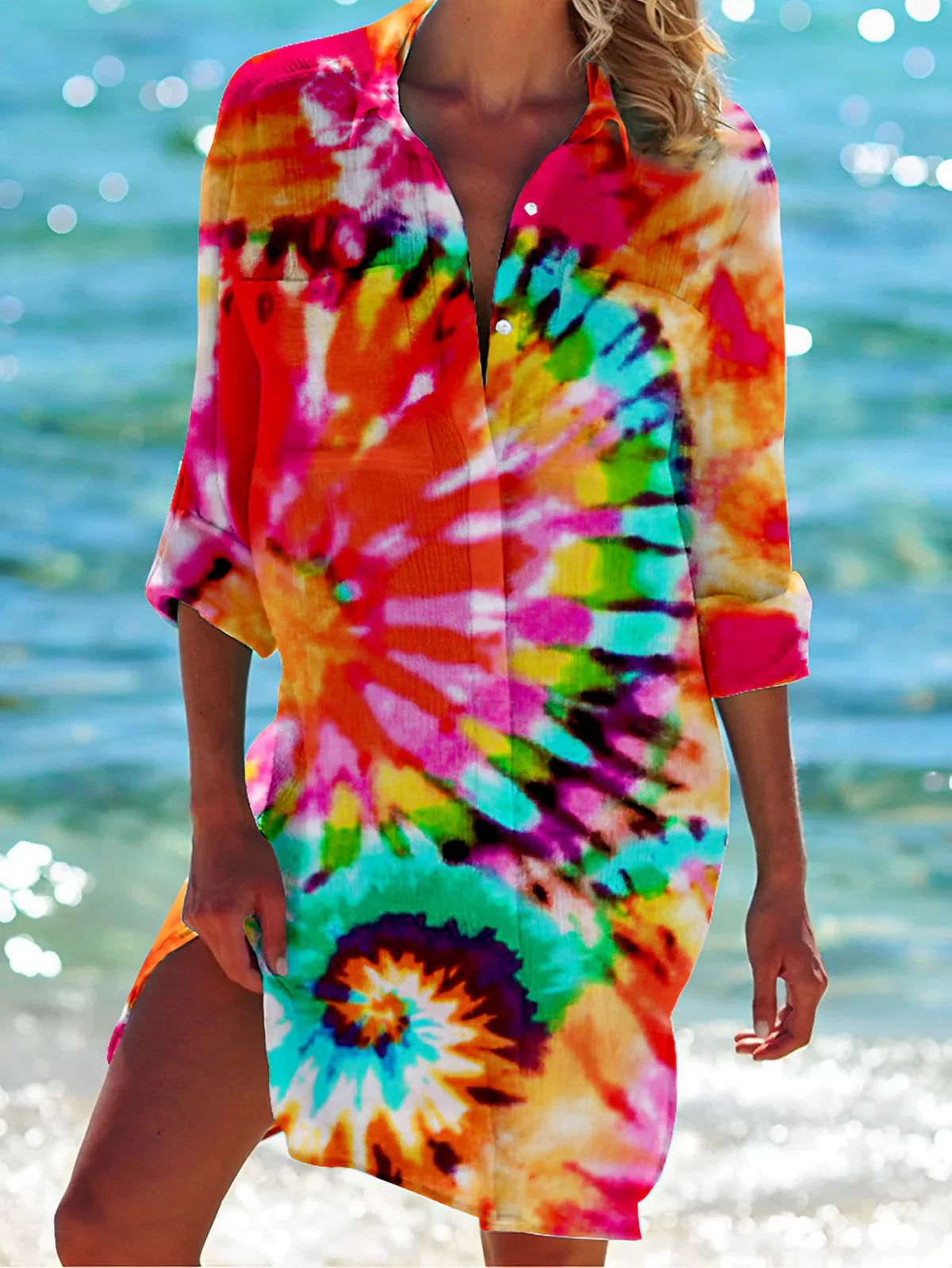 Luchtige Strandtuniek Met Abstracte Print Over Je Bikini Voor Dames