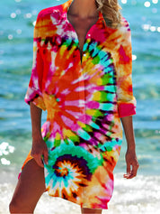 Luchtige Strandtuniek Met Abstracte Print Over Je Bikini Voor Dames
