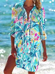 Luchtige Strandtuniek Met Abstracte Print Over Je Bikini Voor Dames