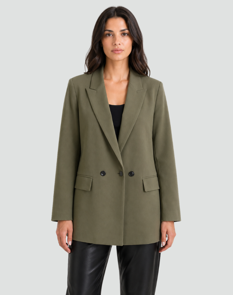 Oversized Stijlvolle Dames Blazer met Revers en Dubbele Knopen
