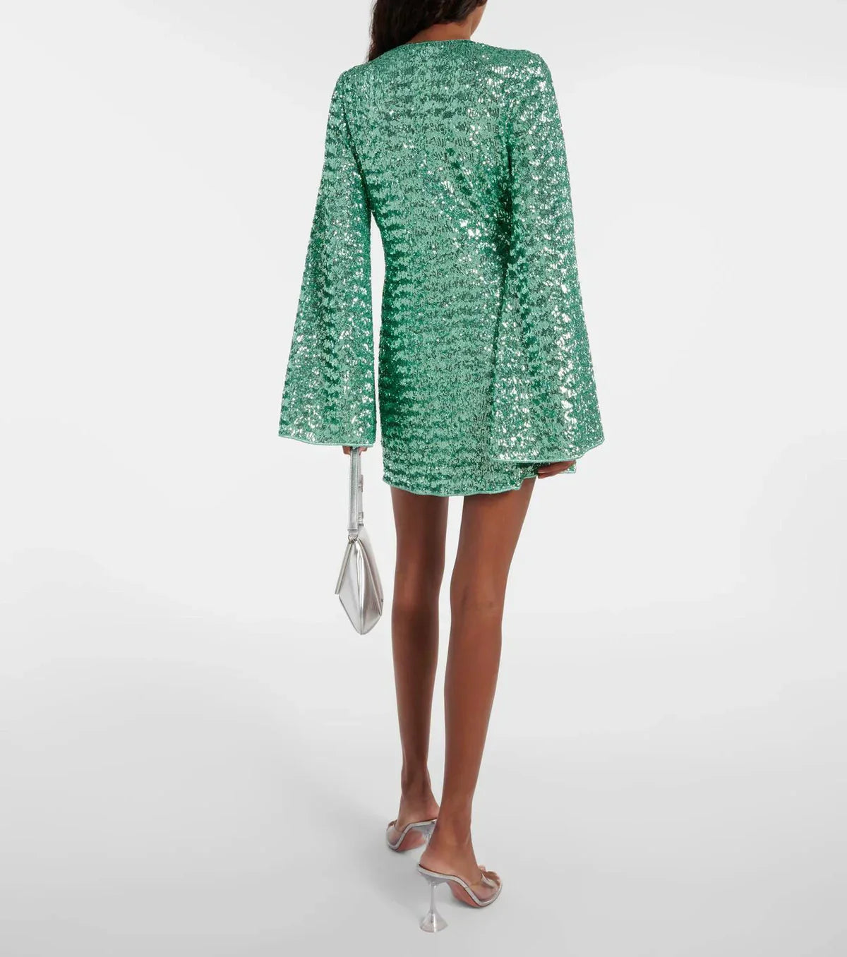 Elegant Glitter Women's V-Neck Long Sleeve Mini Cocktail Dress