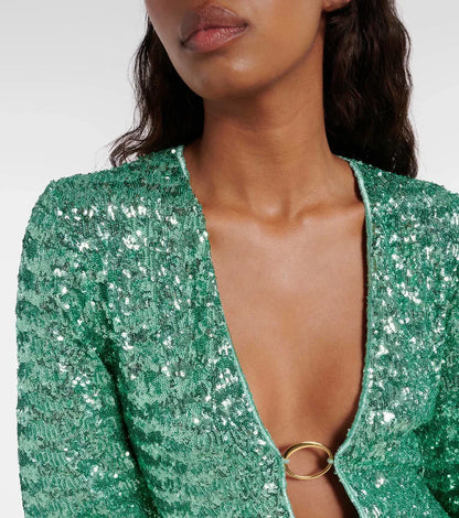 Elegante Glitter Vrouwen V Hals Lange Mouwen Mini Cocktailjurk