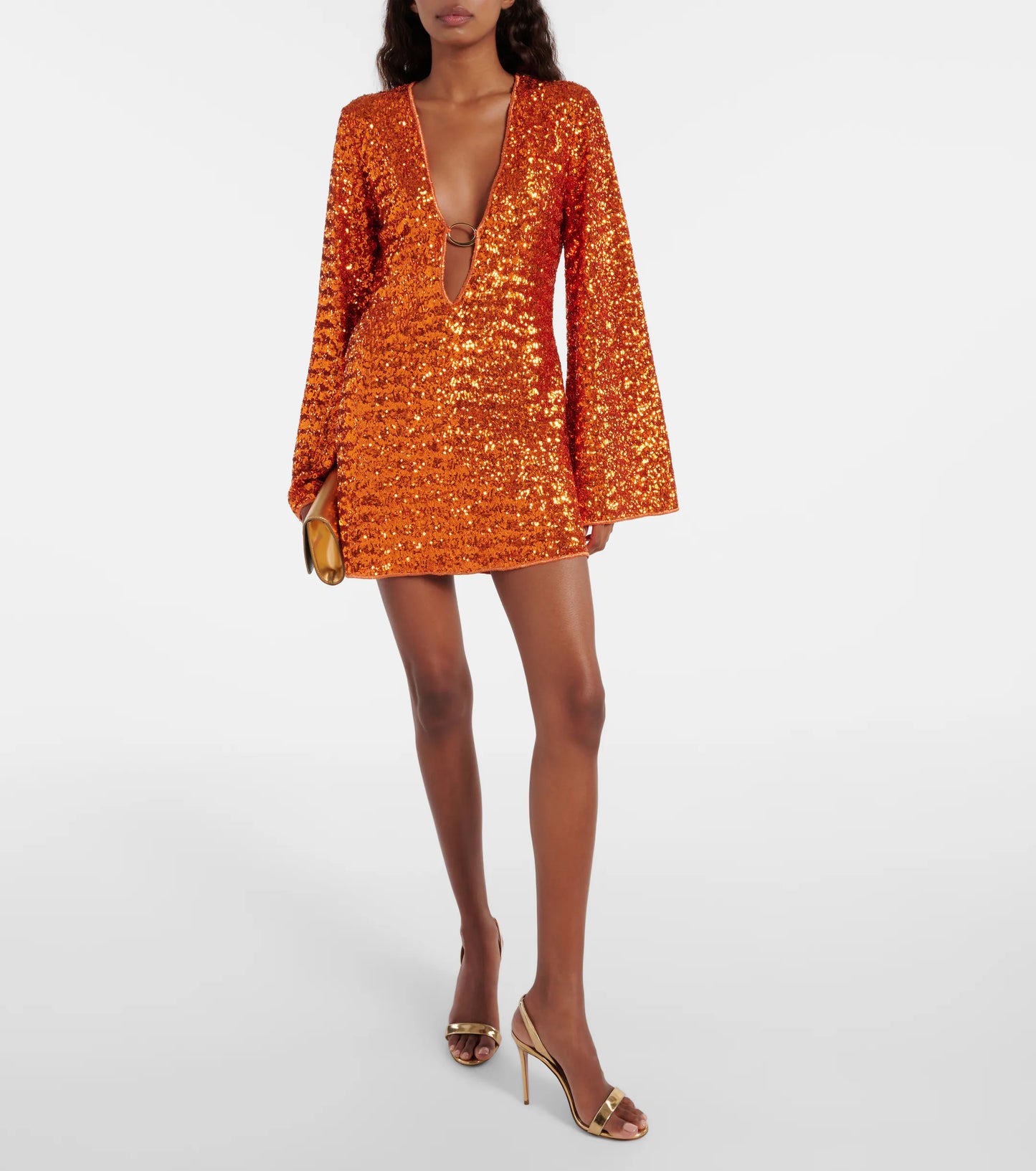 Elegante Glitter Vrouwen V Hals Lange Mouwen Mini Cocktailjurk
