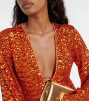 Chique Party Dames Mini Jurk met Pailletten en Diepe V-hals