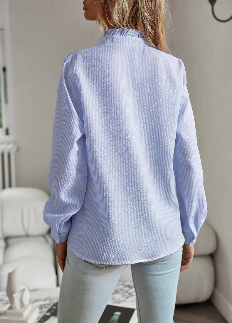 Jamie - Blouse with ruffles and stand-up collar