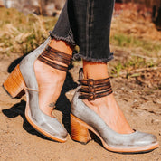Vintage Women's Pumps with Strap Buckles and Block Heel