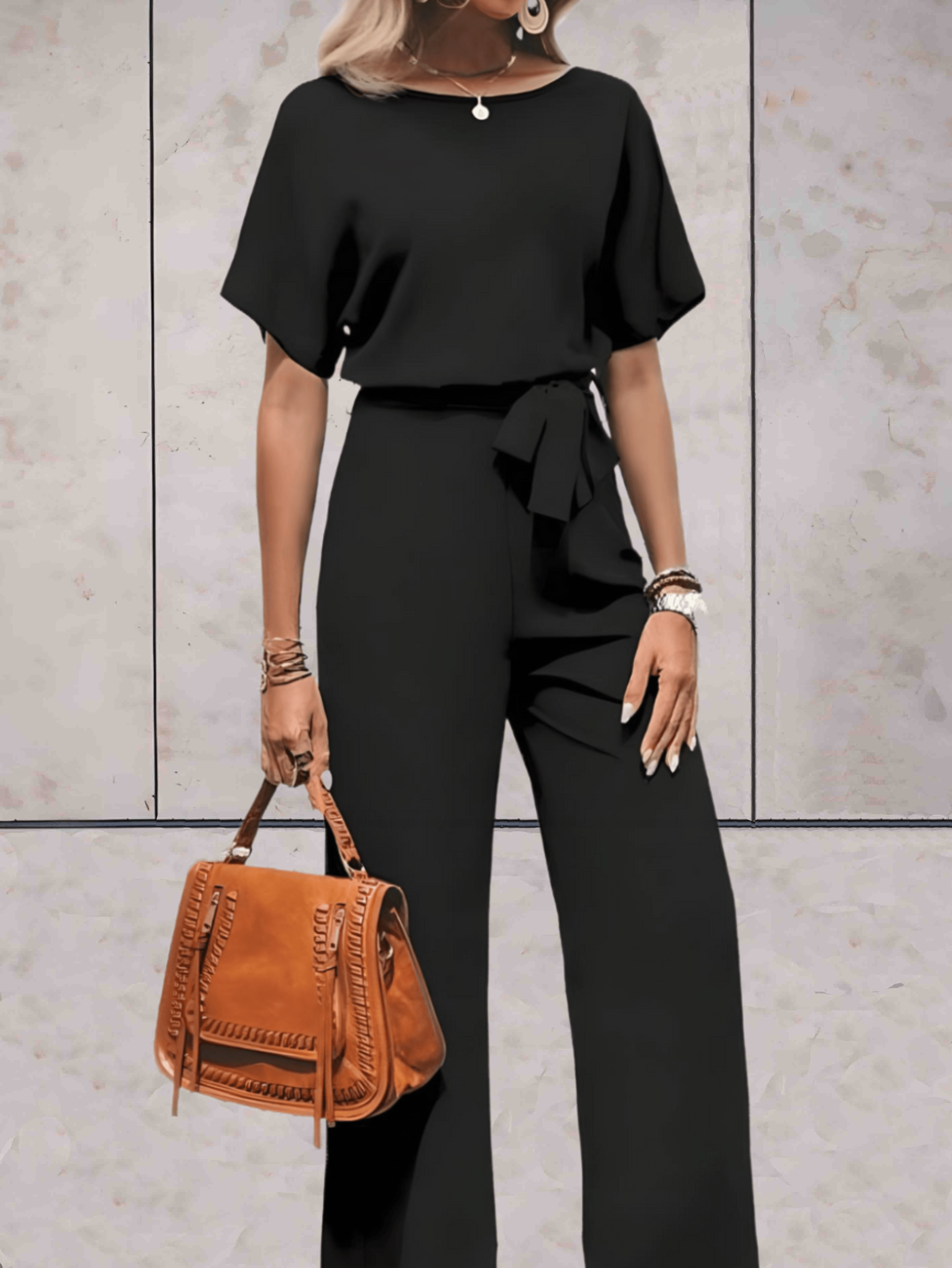 Stijlvolle Wide Leg Jumpsuit Voor Dames Met Korte Mouwen En Ceintuur