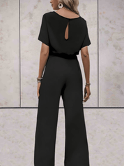 Stijlvolle Wide Leg Jumpsuit Voor Dames Met Korte Mouwen En Ceintuur