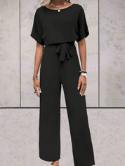 Stijlvolle Wide Leg Jumpsuit Voor Dames Met Korte Mouwen En Ceintuur