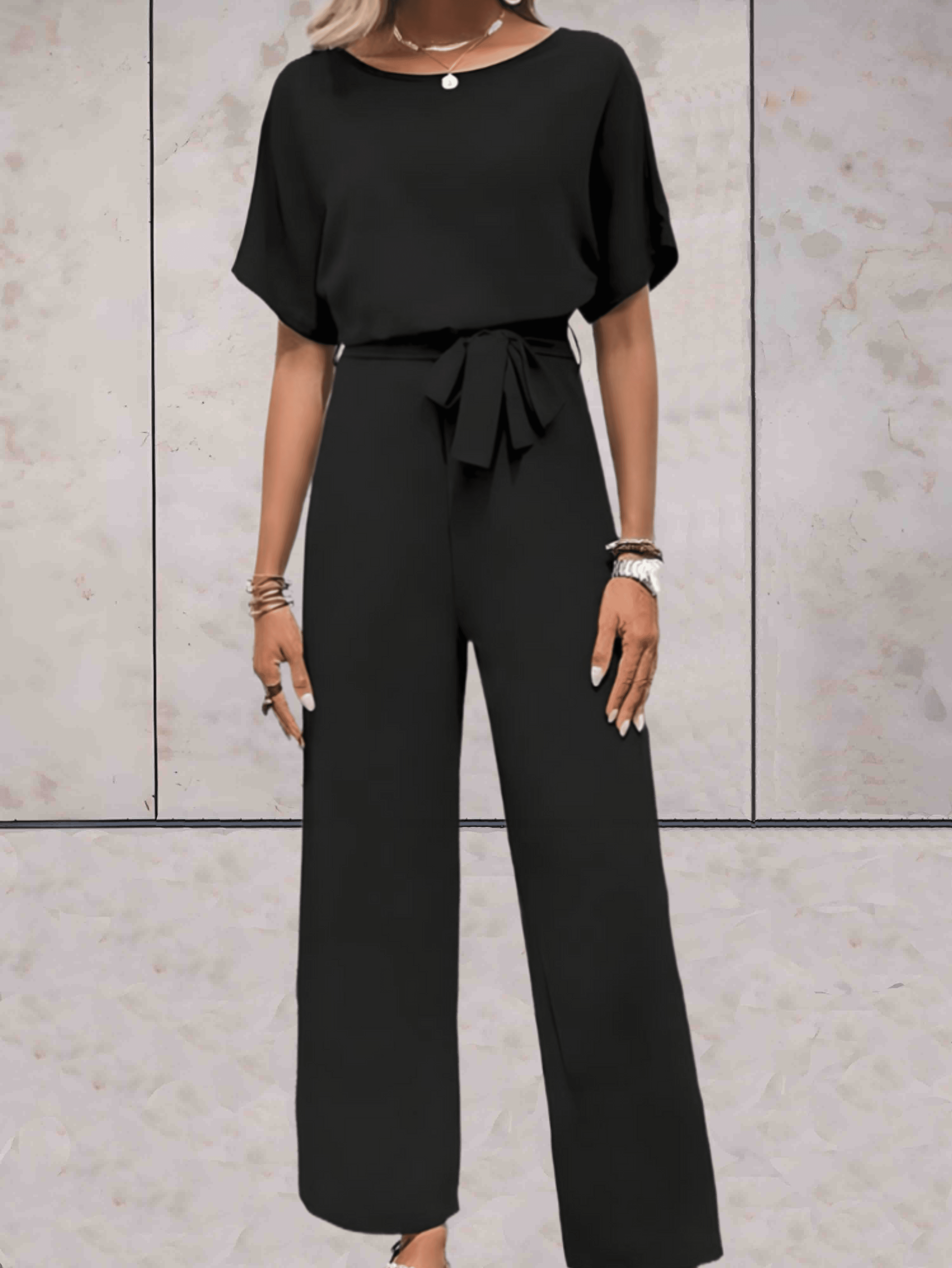 Stijlvolle Wide Leg Jumpsuit Voor Dames Met Korte Mouwen En Ceintuur
