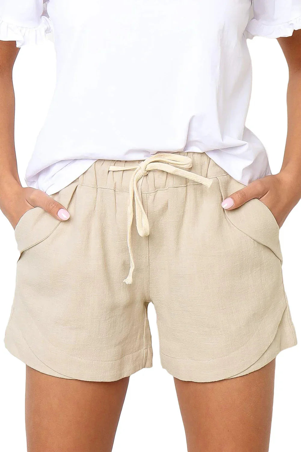 Linnen Short Met Trekkoord En Elastische Taille Voor Dames