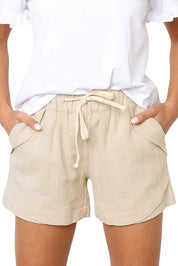 Linnen Short Met Trekkoord En Elastische Taille Voor Dames
