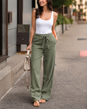 Light Summer Pants with Tie Belt and Wide Legs