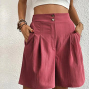 Shorts taille haute plissés pour femmes