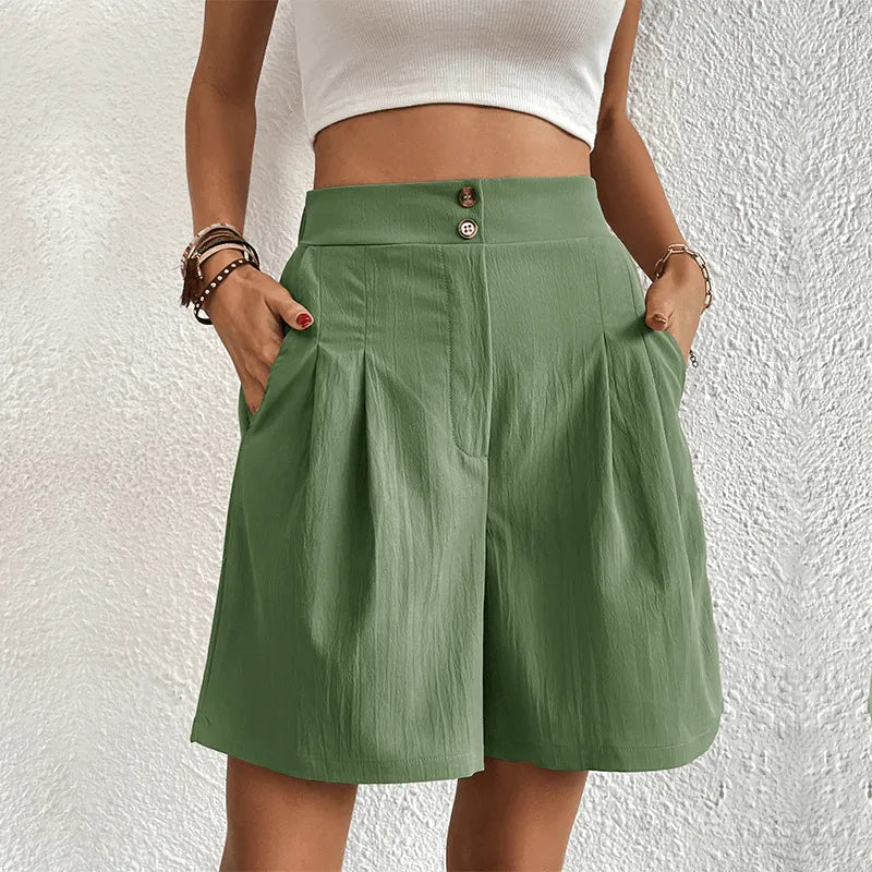 Shorts taille haute plissés pour femmes