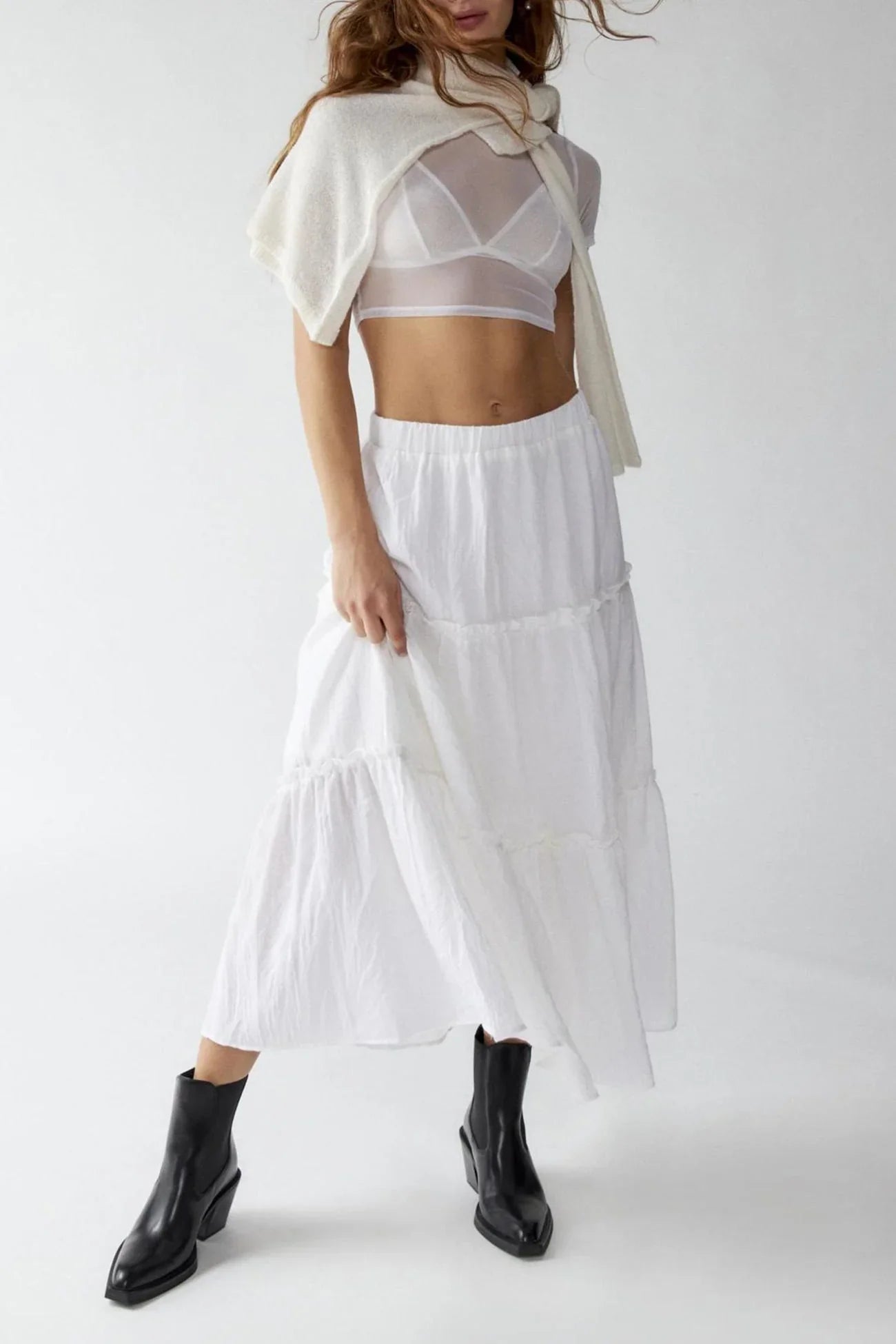 Petunia Maxi Skirt | Tiered Cotton-Linen Skirt