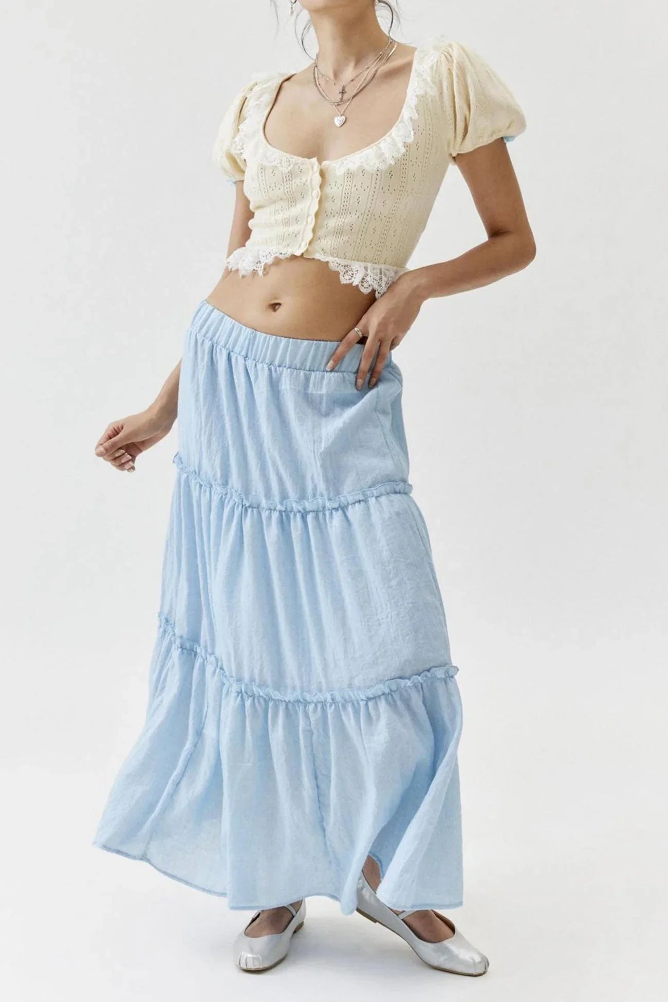 Petunia Maxi Skirt | Tiered Cotton-Linen Skirt