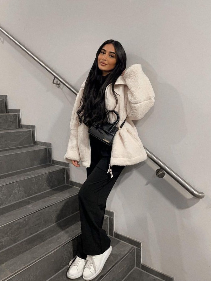 Oversized Zachte Warme Fleece Jas met Rits en Hoge Kraag Dames