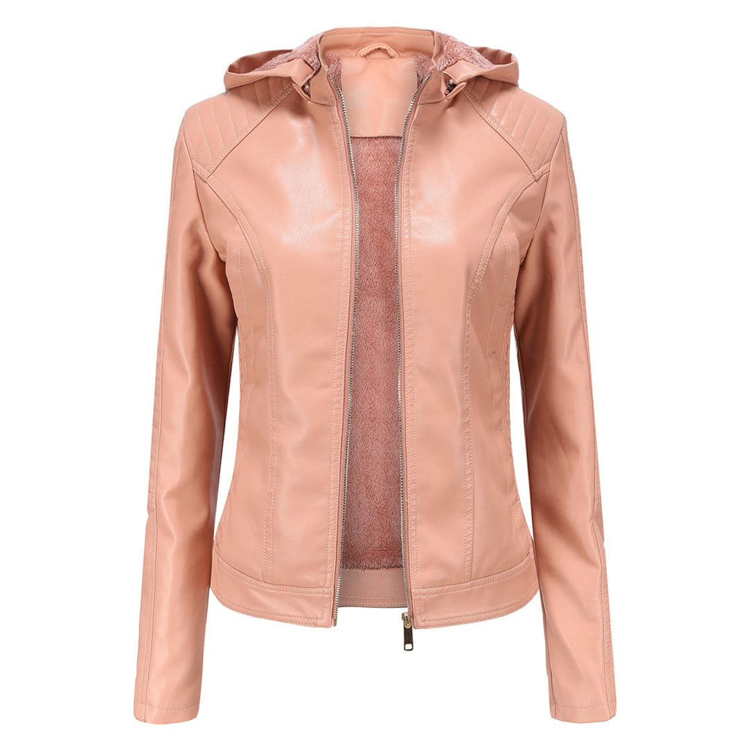 Leren Dames Jas met Afneembare Capuchon en Rits