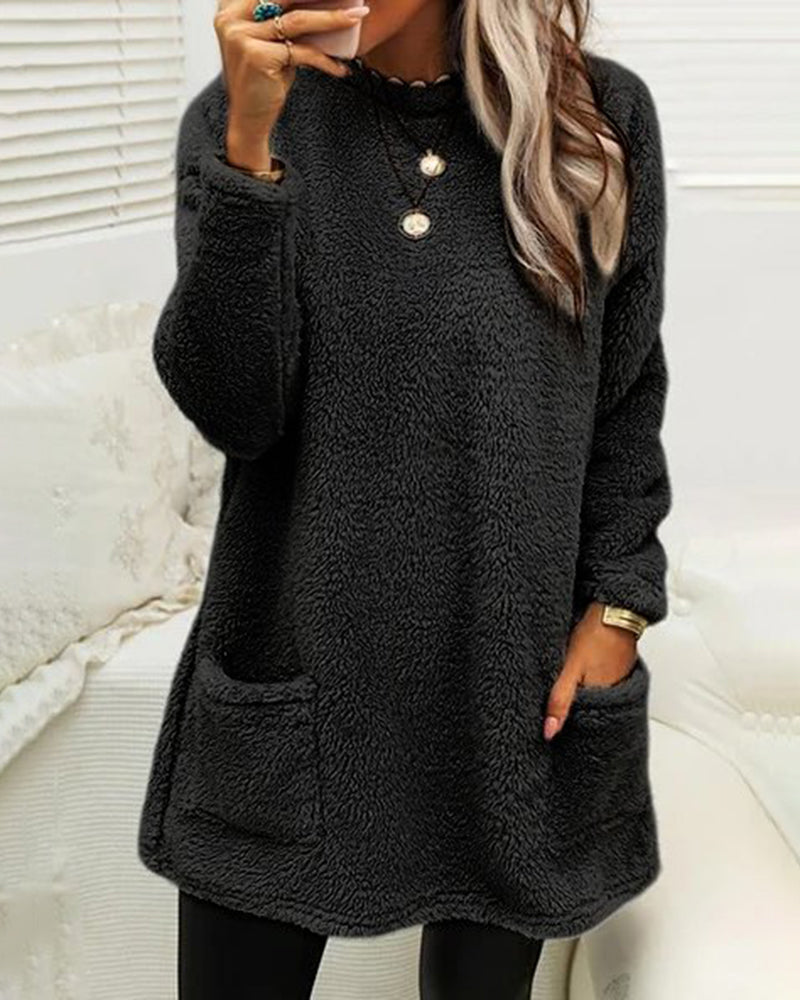 Zachte Lange Fleece Wintertrui met Zakken voor Dames
