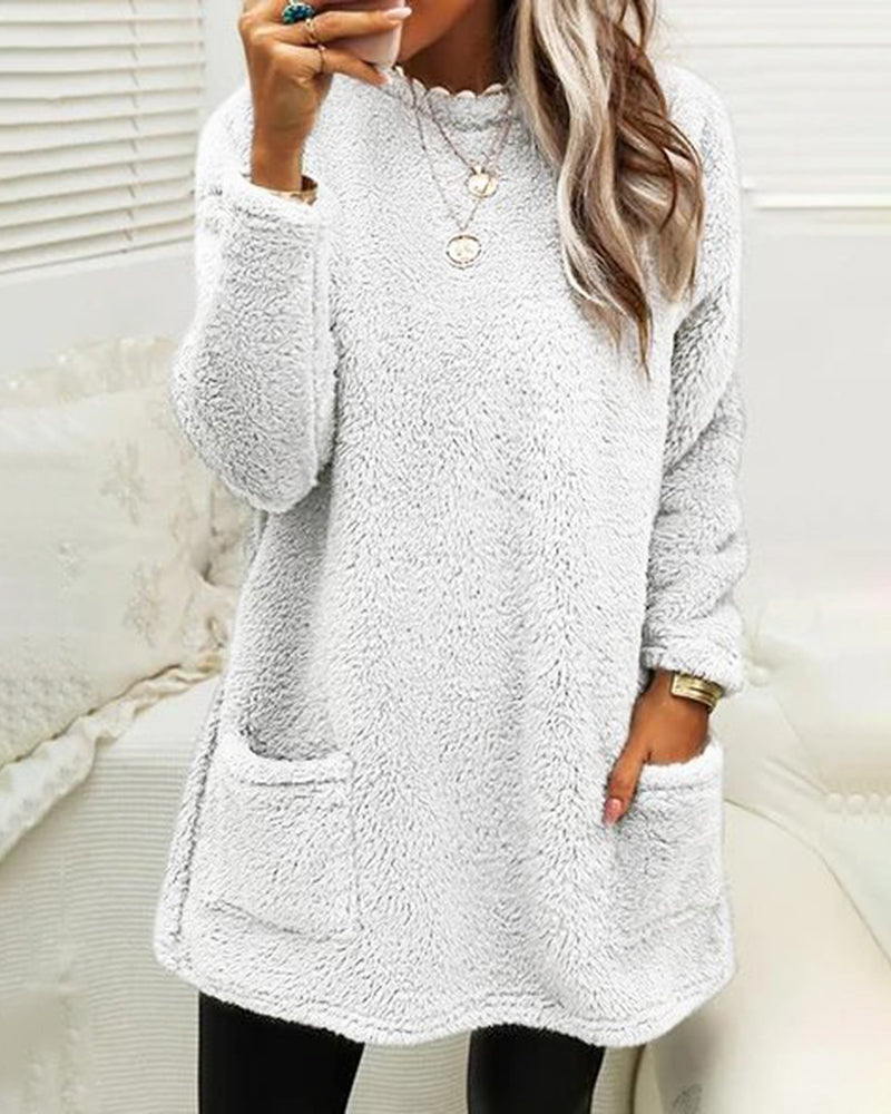 Zachte Lange Fleece Wintertrui met Zakken voor Dames