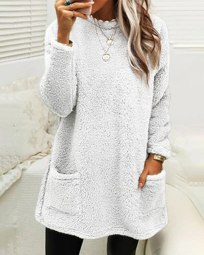 Zachte Lange Fleece Wintertrui met Zakken voor Dames