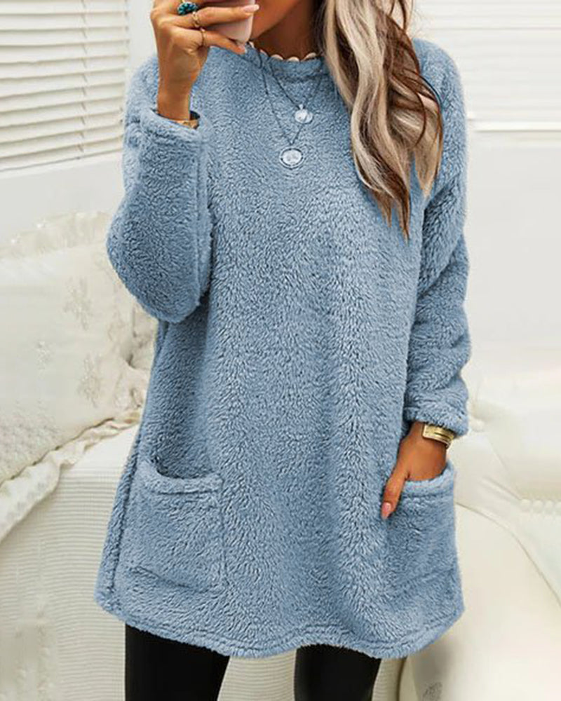 Zachte Lange Fleece Wintertrui met Zakken voor Dames