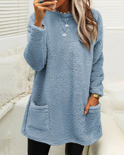 Zachte Lange Fleece Wintertrui met Zakken voor Dames