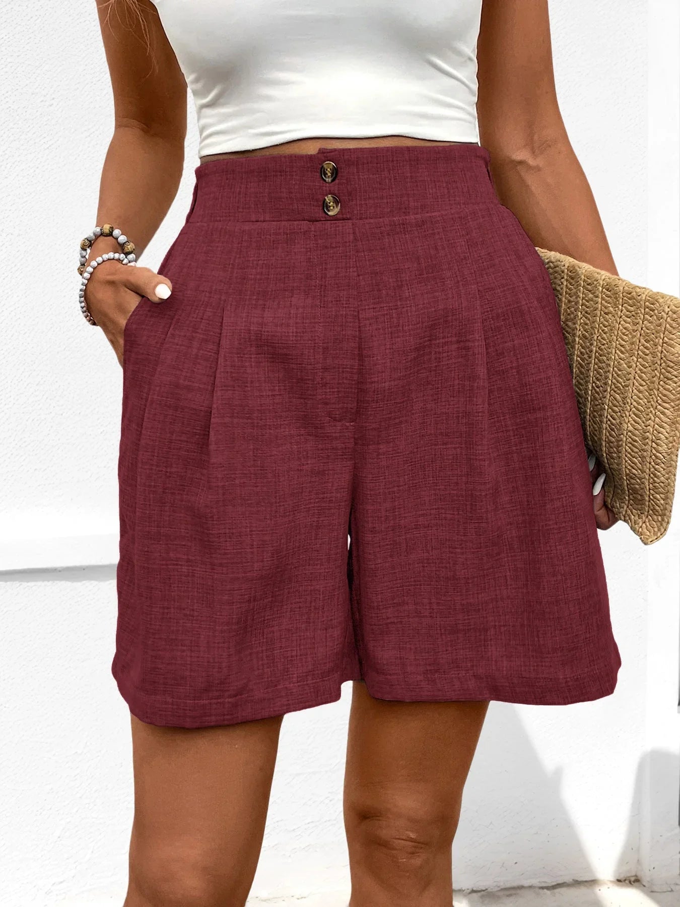 High-Waisted Pleated Shorts for Women