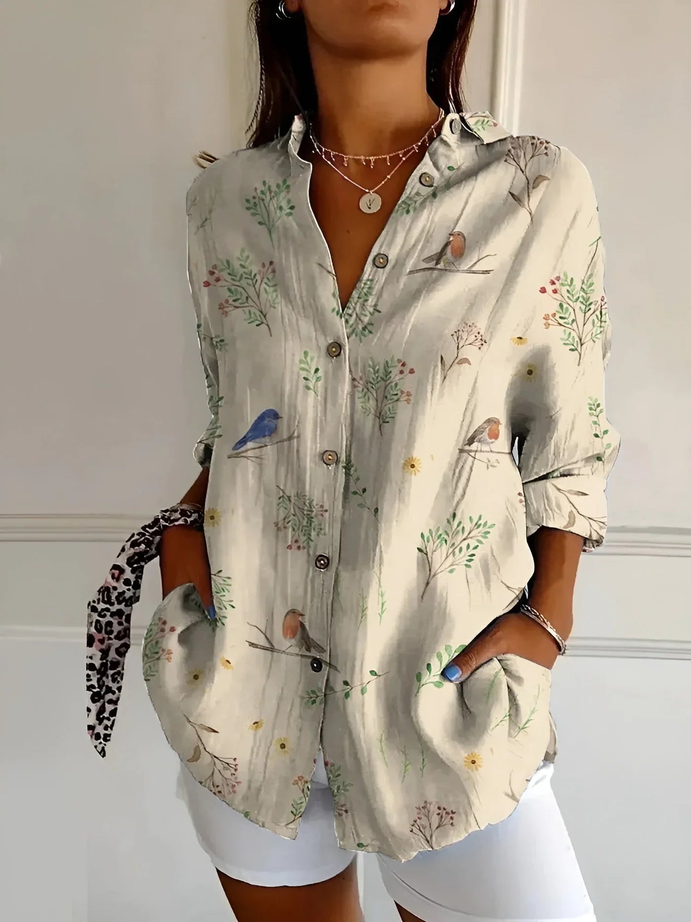 Blouse à imprimé floral avec manches longues pour femmes