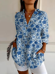 Blouse à imprimé floral avec manches longues pour femmes