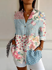 Blouse à imprimé floral avec manches longues pour femmes