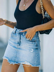 Qara Skirt | Casual Frayed Short Denim Skirt