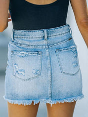 Denim Mini Skirt with High Waist and Distressed Details for Women