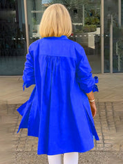 Long Blouse with Bow Sleeves and Button Closure for Women