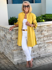 Long Blouse with Bow Sleeves and Button Closure for Women