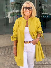 Long Blouse with Bow Sleeves and Button Closure for Women