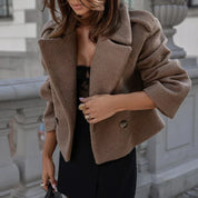 Women's Short Winter Coat with Lapels and Buttons