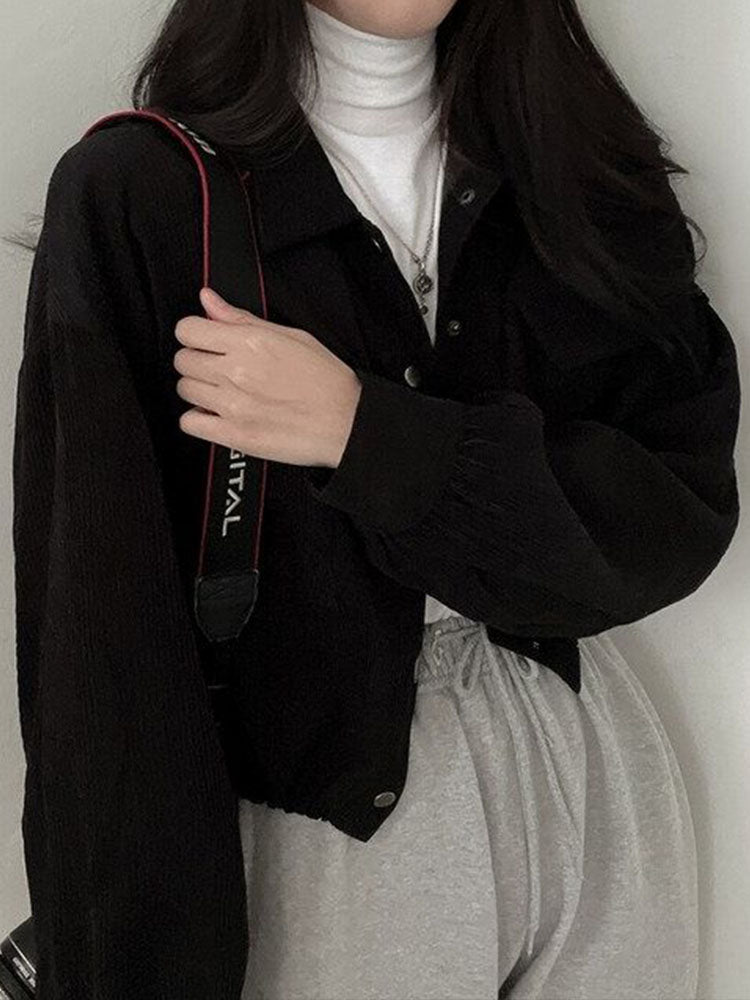 Women's Short Corduroy Jacket with Button Closure