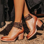 Vintage Women's Pumps with Strap Buckles and Block Heel